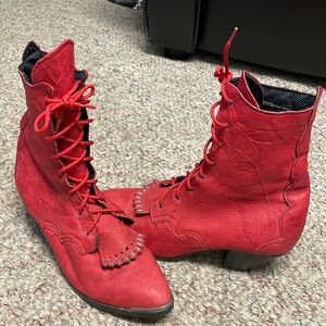 Vintage Red soft leather roper kiltie Ankle Boots western